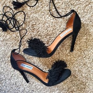 Steve Madden Sassey Suede Black Tassel Sandals